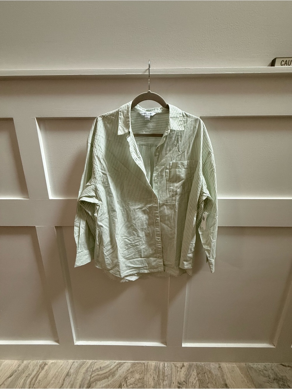 Old Navy Light Green Striped Boyfriend Shirt